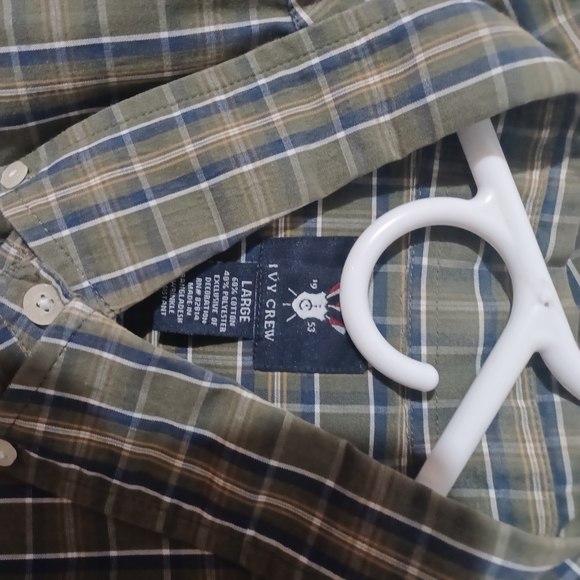 Ivy Crew Mens Large Button Down Olive Green And Navy Shirt Pre Owned - Picture 7 of 7